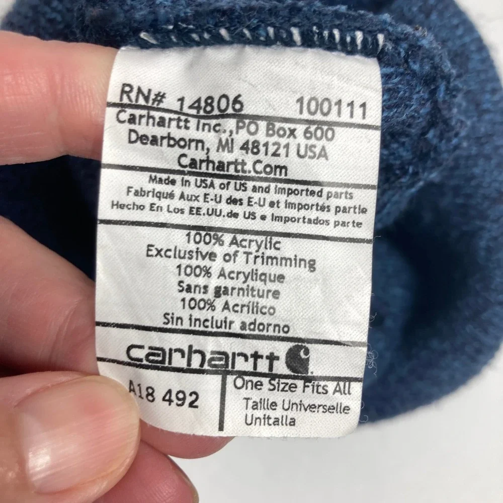 Carhartt A18 Beanie Cap Hat Adult Blue Heathered Rib Knit Watch Work Winter